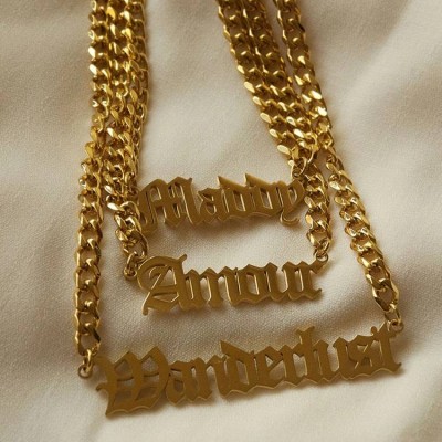 Stainless Steel Cuban Link Chain Necklace Custom 18k Gold Plated Zodiac Sign Horoscope Nameplate Necklace For Women Jewelry